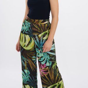 246470 Woven Tropical Print Palazzo Pant by FRANK LYMAN
